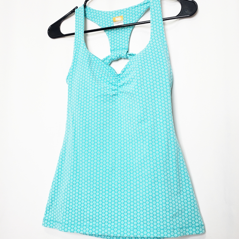 Lucy Blue Cutout Back Yoga Athletic Top Tank Small